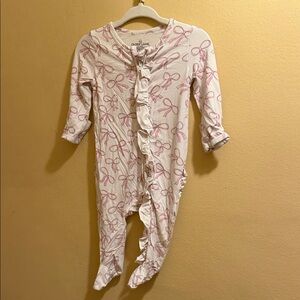 Caden Lane Cream Footed One-Piece with Pink Bow Ruffle